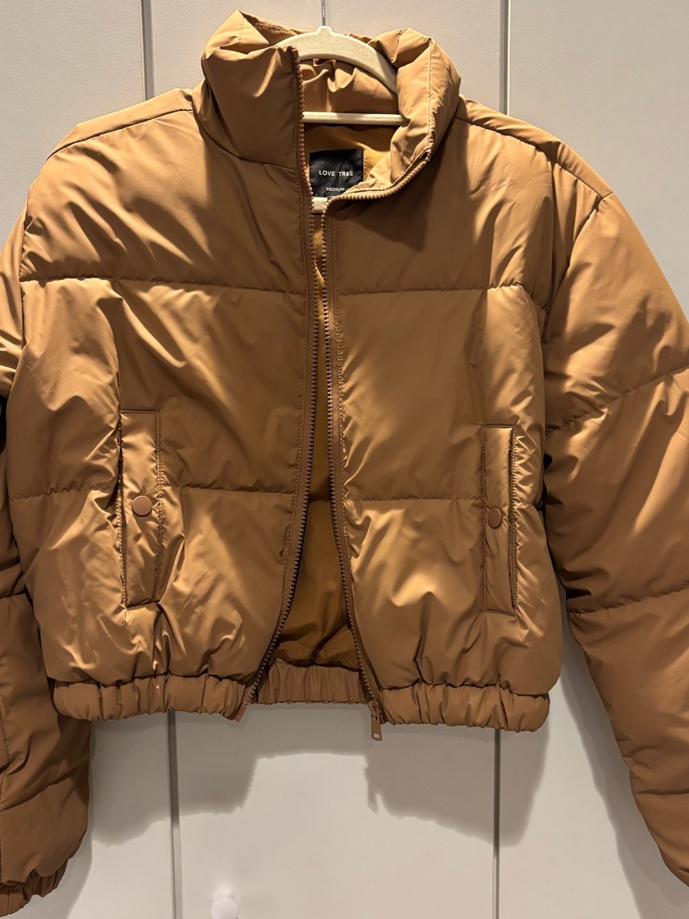 Love Tree Cropped Puffer Jacket - Camel Brown